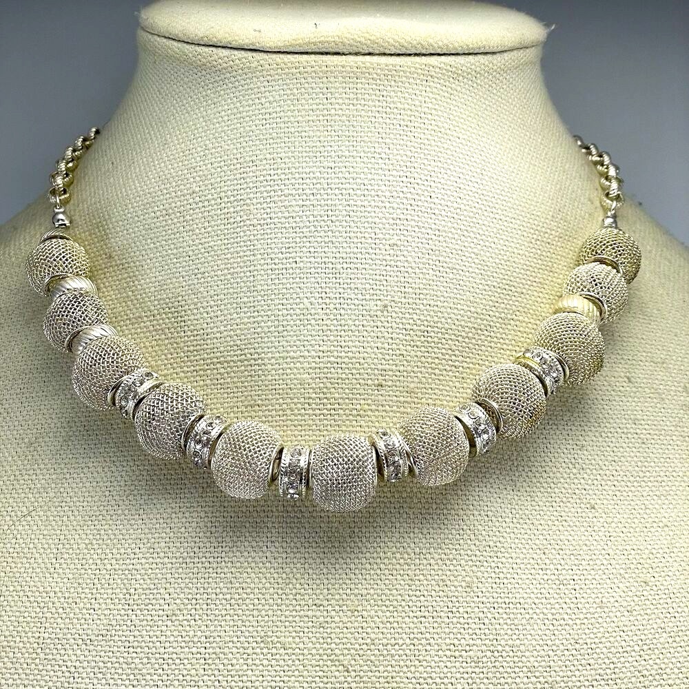 Vintage Trifari Beaded Silver tone and Crystal Necklace Boho Statement Timeless